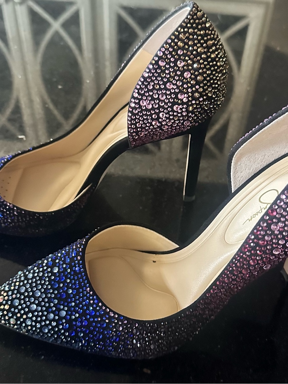 Jessica Simpson Prizma D'Orsay Blue to Pink Ombre Crystal Pointed Heels - Picture 9 of 10